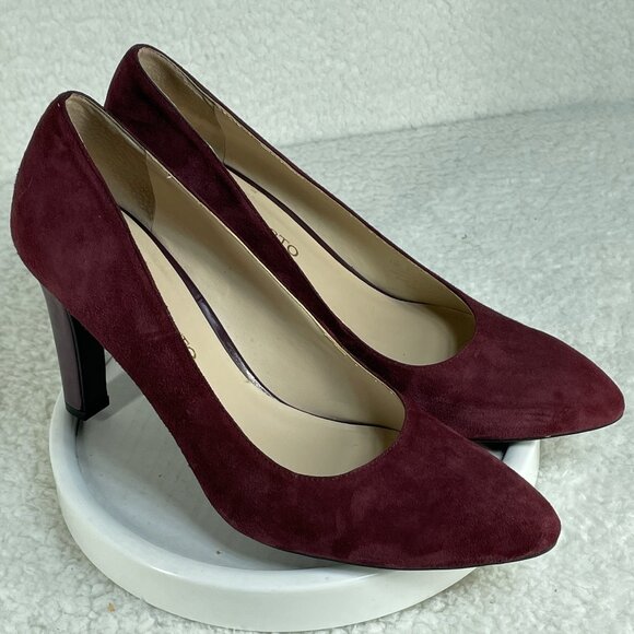 Franco Sarto Heels Womens Sz 8.5M Red Wine Suede Pumps 4 Inch Heels Leather - Picture 1 of 8